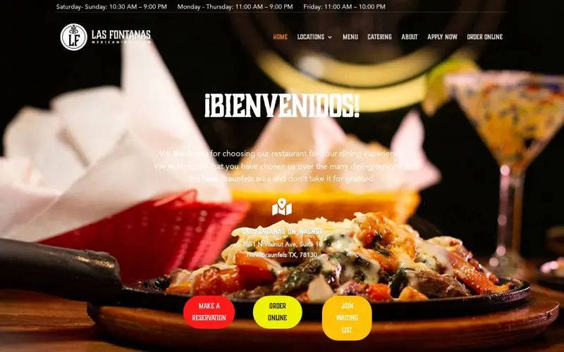 Las Fontanas Kitchen website homepage