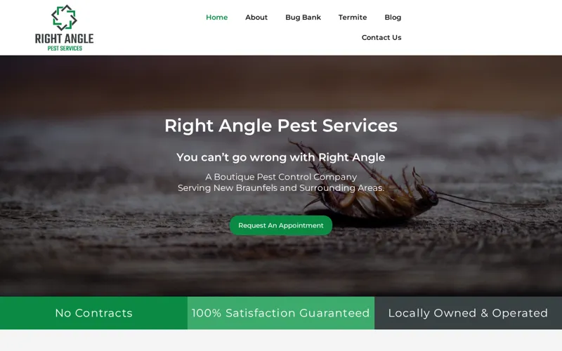 Right Angle Pest Services website homepage