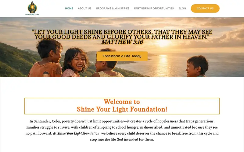 Shine Your Light Foundation website homepage