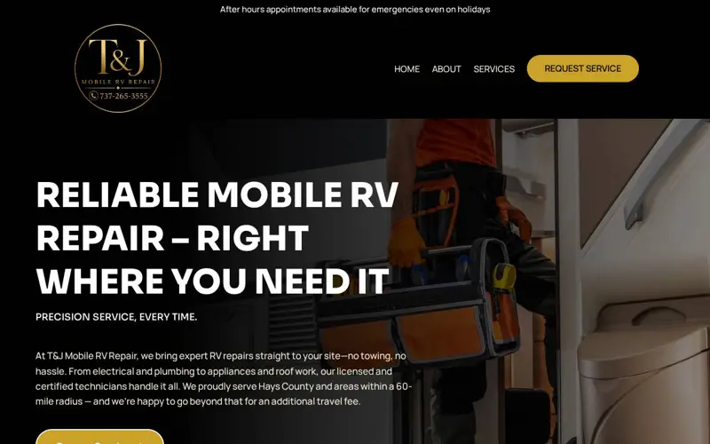 T&J Mobile RV Repair website homepage